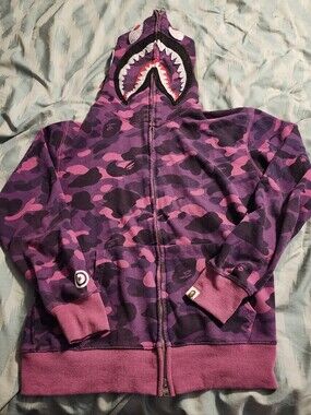 BAPE SHARK WGM FULL ZIP HOODIE COLOR CAMO PURPLE MEN'S SIZE MEDIUM